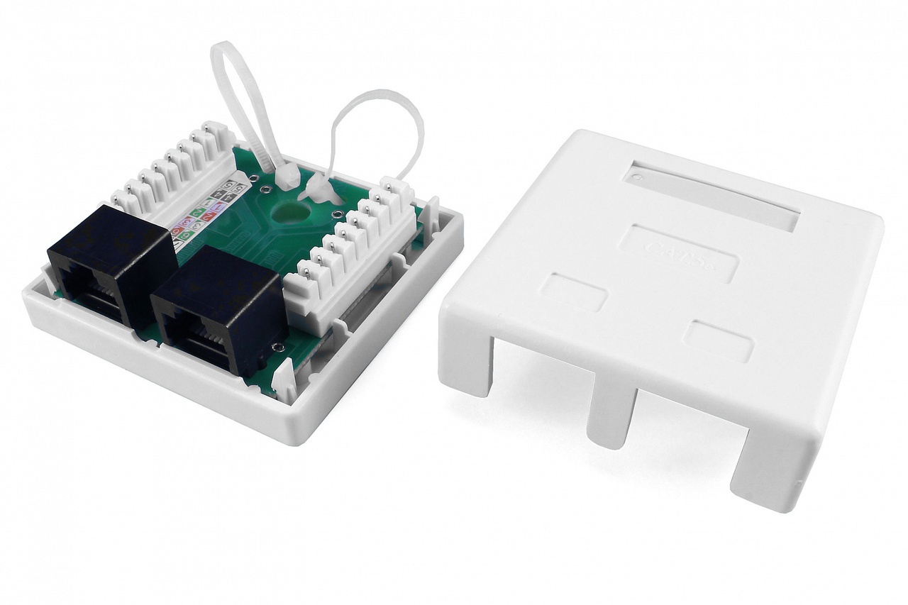Сетевая розетка, накладная CAT 5e, UTP-RJ45, 2 портовая
